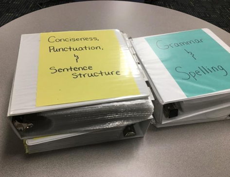 Photo of Media Writing binders lying on table.
