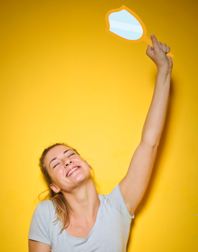 Photo of happy person with mirror in hand.