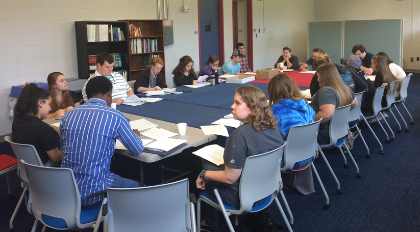 Photo of Bloomsburg University and Shippensburg University writing fellows in joint education seminar at Shippensburg.