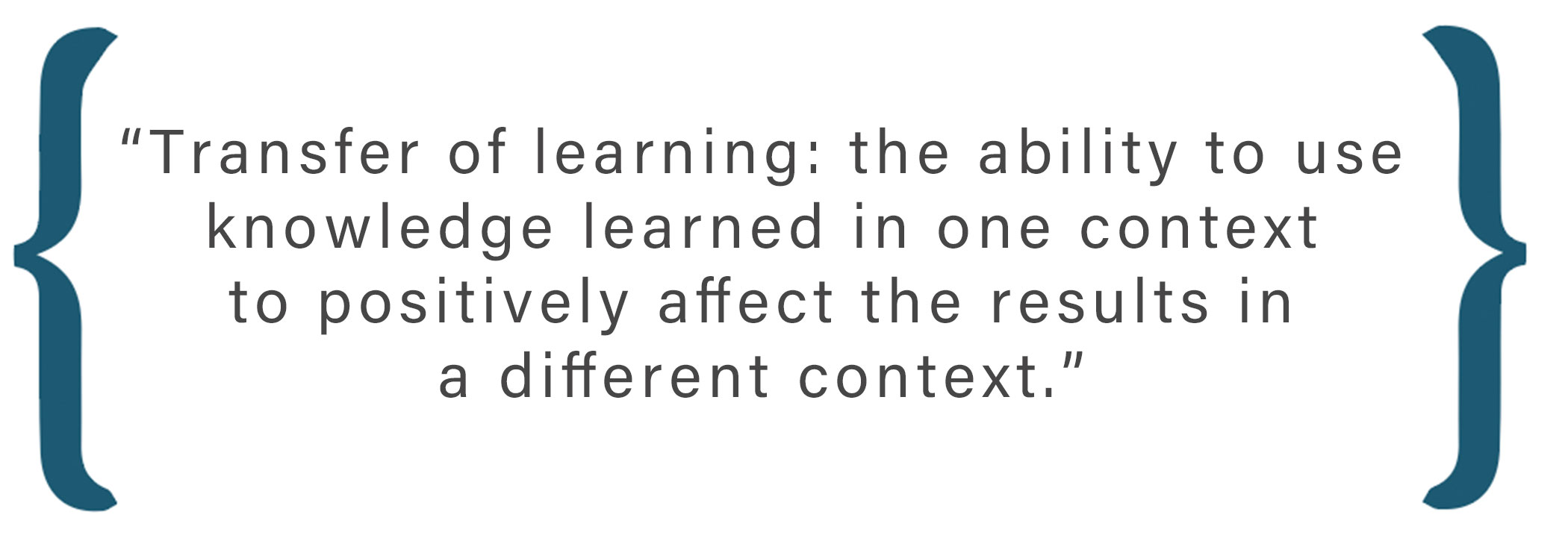 Text box: Transfer, the ability to use knowledge learned in one context to positively affect the results in a different context