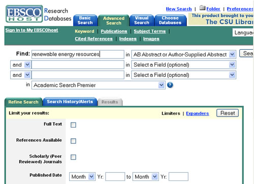 Screen shot of Academic Search Premier