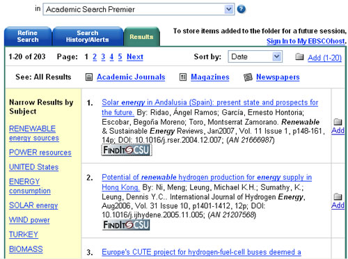 Screen shot of Academic Search Premier