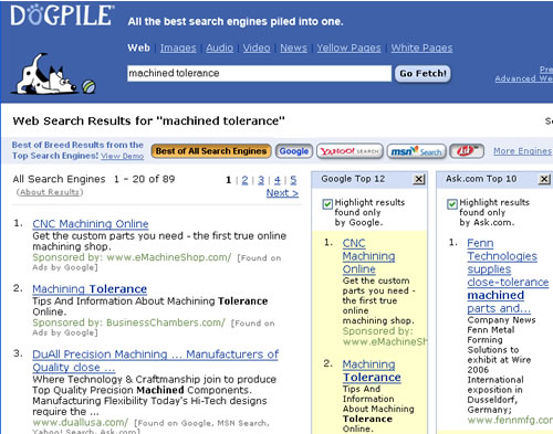 Screen shot of Dogpile Search