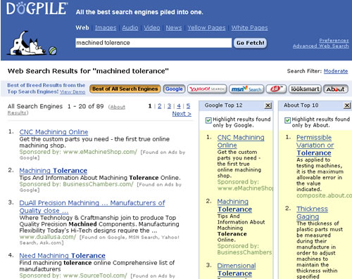 Screen shot of Dogpile Search