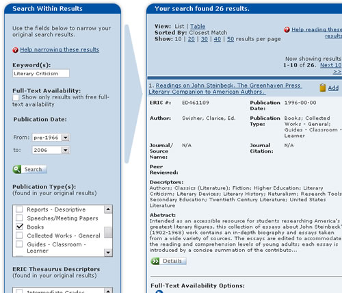 Screen shot of ERIC database
