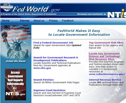 Screen shot of FedWorld database