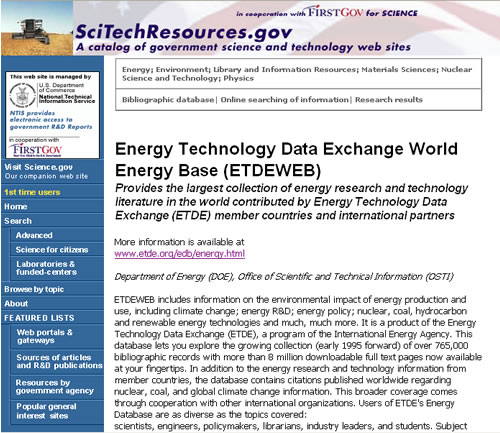 Screen shot of FedWorld database