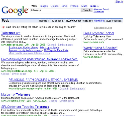 Screen shot of Google simple search