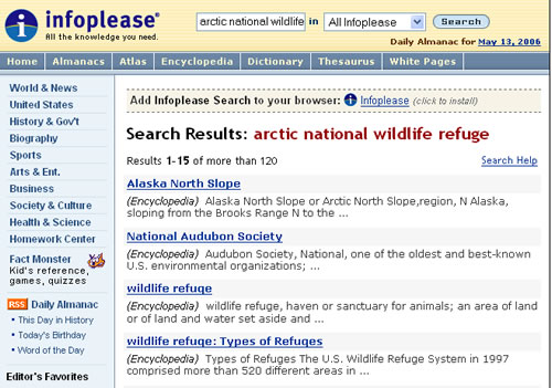 Screen shot of InfoPlease website
