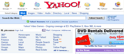 Screen shot of Yahoo advanced search