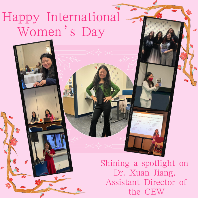 The first slide shows a collage of photos of Dr. Jiang with peer tutors. The slide has a pink background.