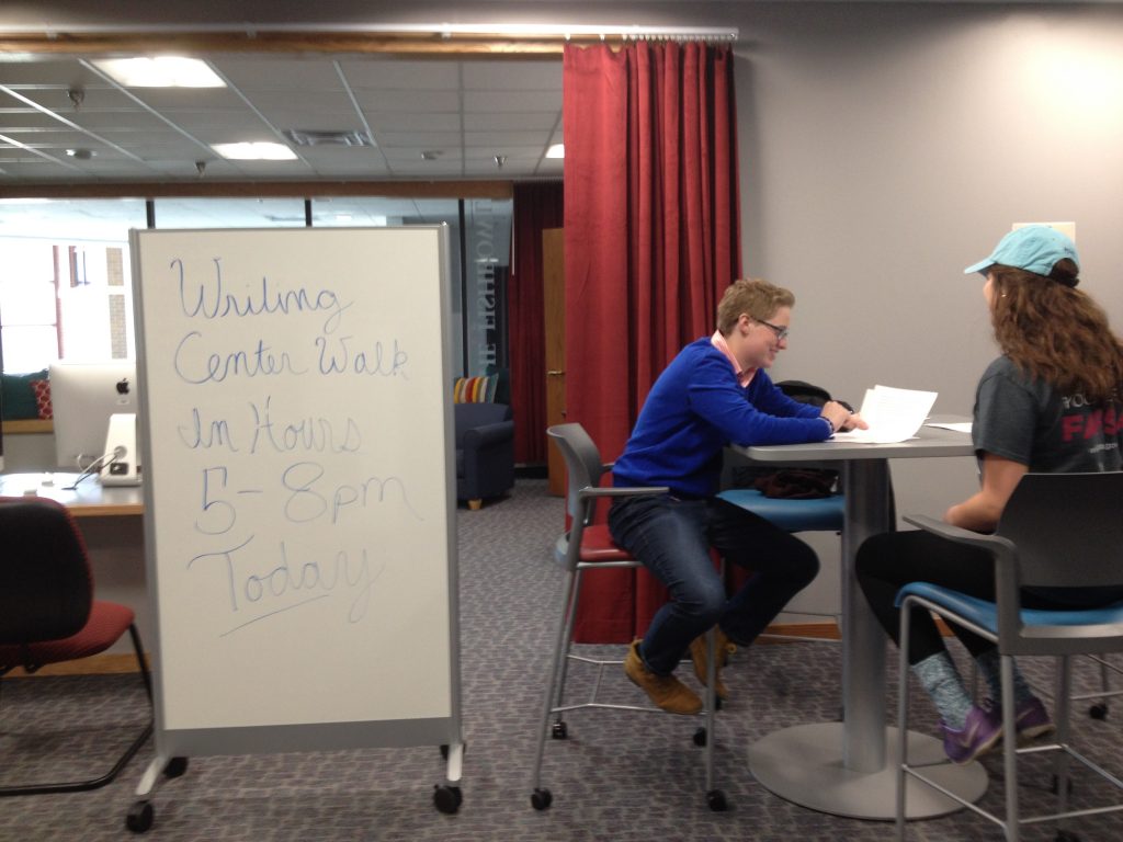 A writing center consultation in the new satellite location.